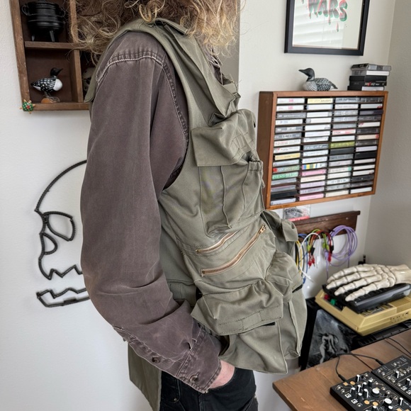 Vintage 60s 70s Handmade Green Tactical Fishing Vest ~ Size Large - Picture 4 of 8